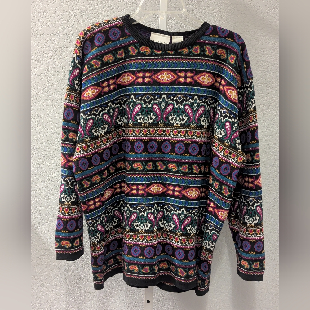 Vintage Elisabeth by Liz Claiborne Coogi-Style Knit Sweater Multicolor 90s